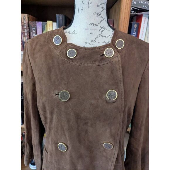 Tory Burch Women's Size 12 Genuine Leather Multi Buttoned Gold Enamel Jacket - Picture 3 of 6